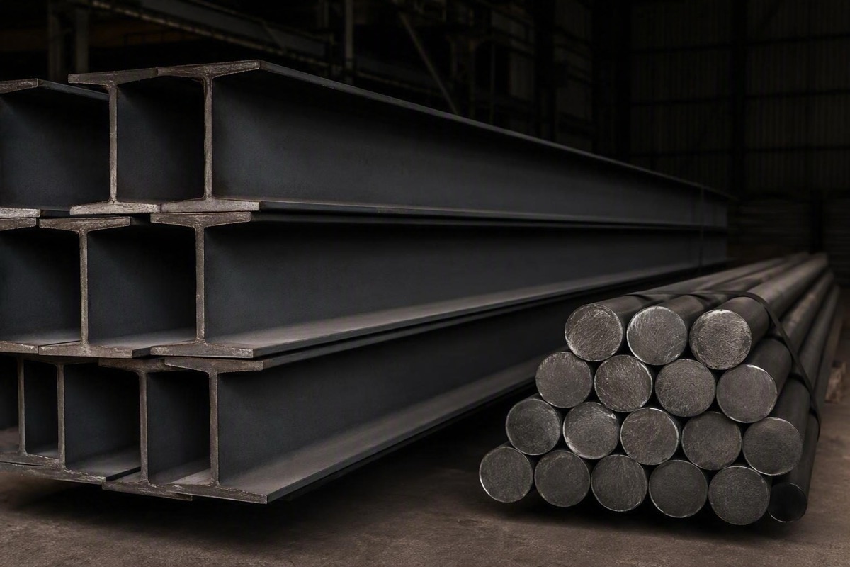Comparison of S235 and S355 structural steel sections — I-beams and round bars